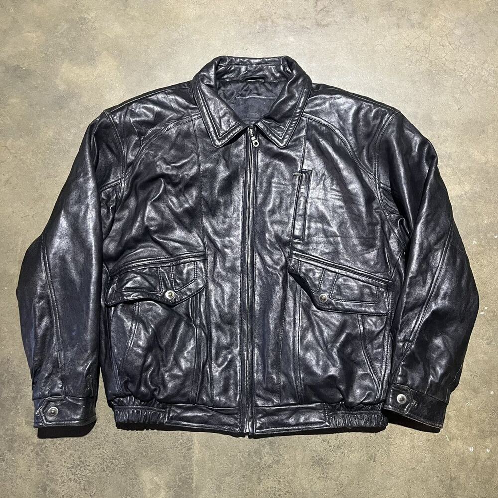 Vintage 90s Black Grunge Oversized Boxy Leather Jacket